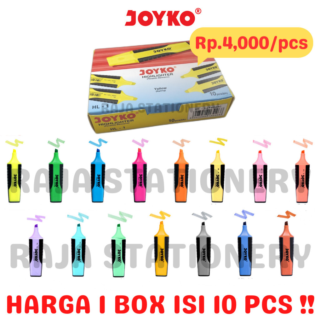 

Joyko HIGHLIGHTER PASTEL NEON COLOUR PENANDA JOYKO WARNA NEON PASTEL BOX [10PCS] RAJA BIG BOX