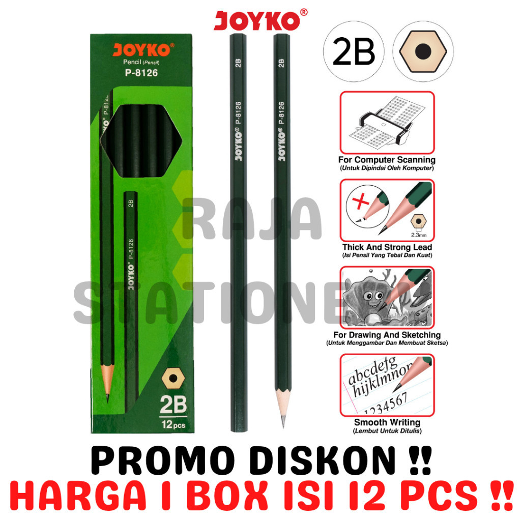 

JOYKO PENCIL PENSIL KAYU JOYKO 2B KOMPUTER UJIAN LUSIN P-8126 [12PCS] RAJA BIG BOX