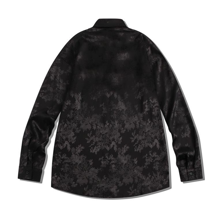 Ok75 Dark Icon Kemeja Eternal Hitam Bunga Pria Oversized Satin Kemeja Pria Lengan Panjang Shirts Cow