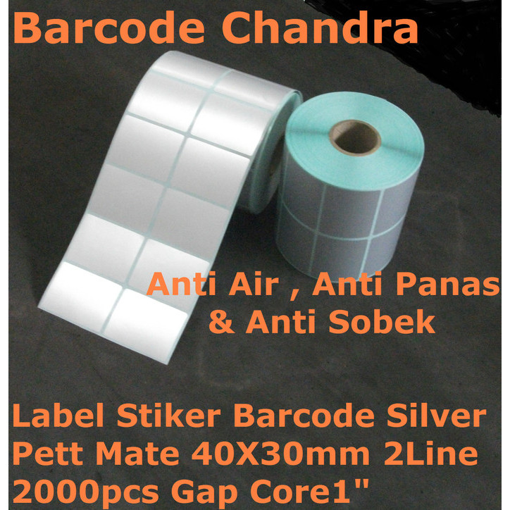 

SILVER PETT 40X30MM 2LINE 2000PCS GAP CORE 1" , LABEL STIKER BARCODE