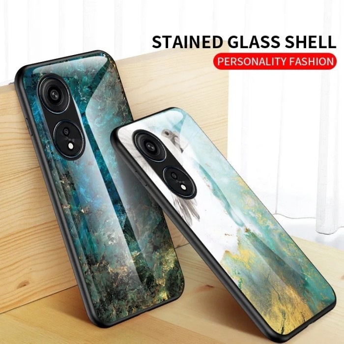 CUCI GUDANG Marble Glass Case OPPO Reno8 T Reno 8T Reno8T 5G OPPORENO8T Casing HP
