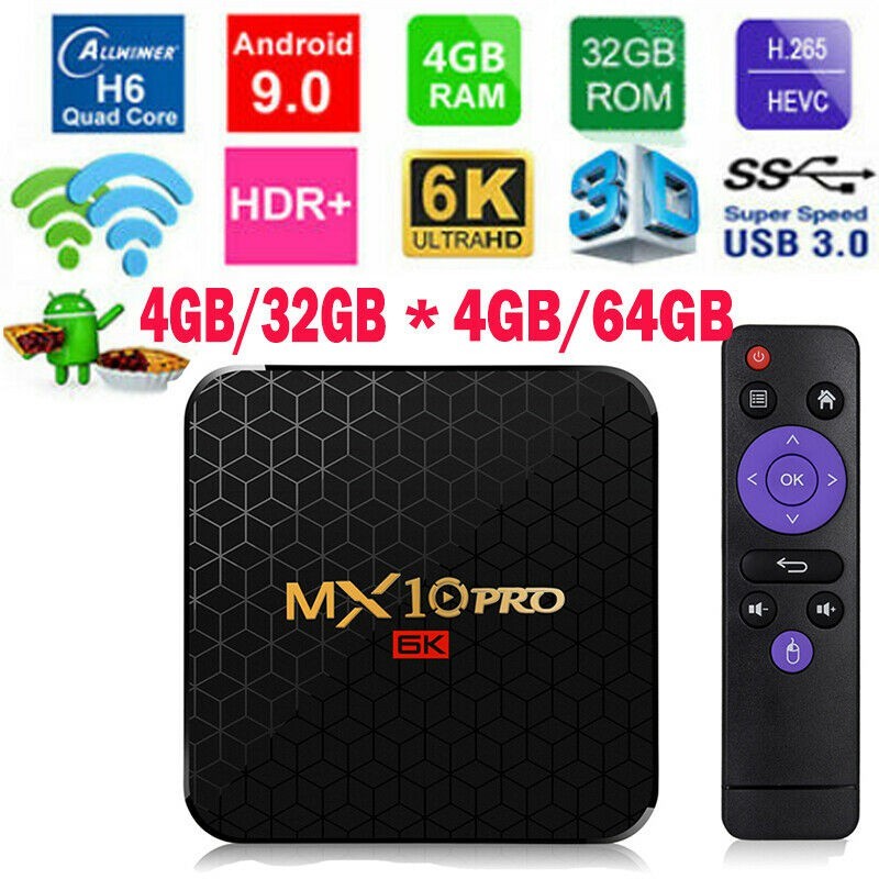 PRA-INSTAL Smart TV Box MX10 PRO Android 9.0 HD 6K Film 4GB + 64GB / 32GB WiFi Media Player |gkuOv4A
