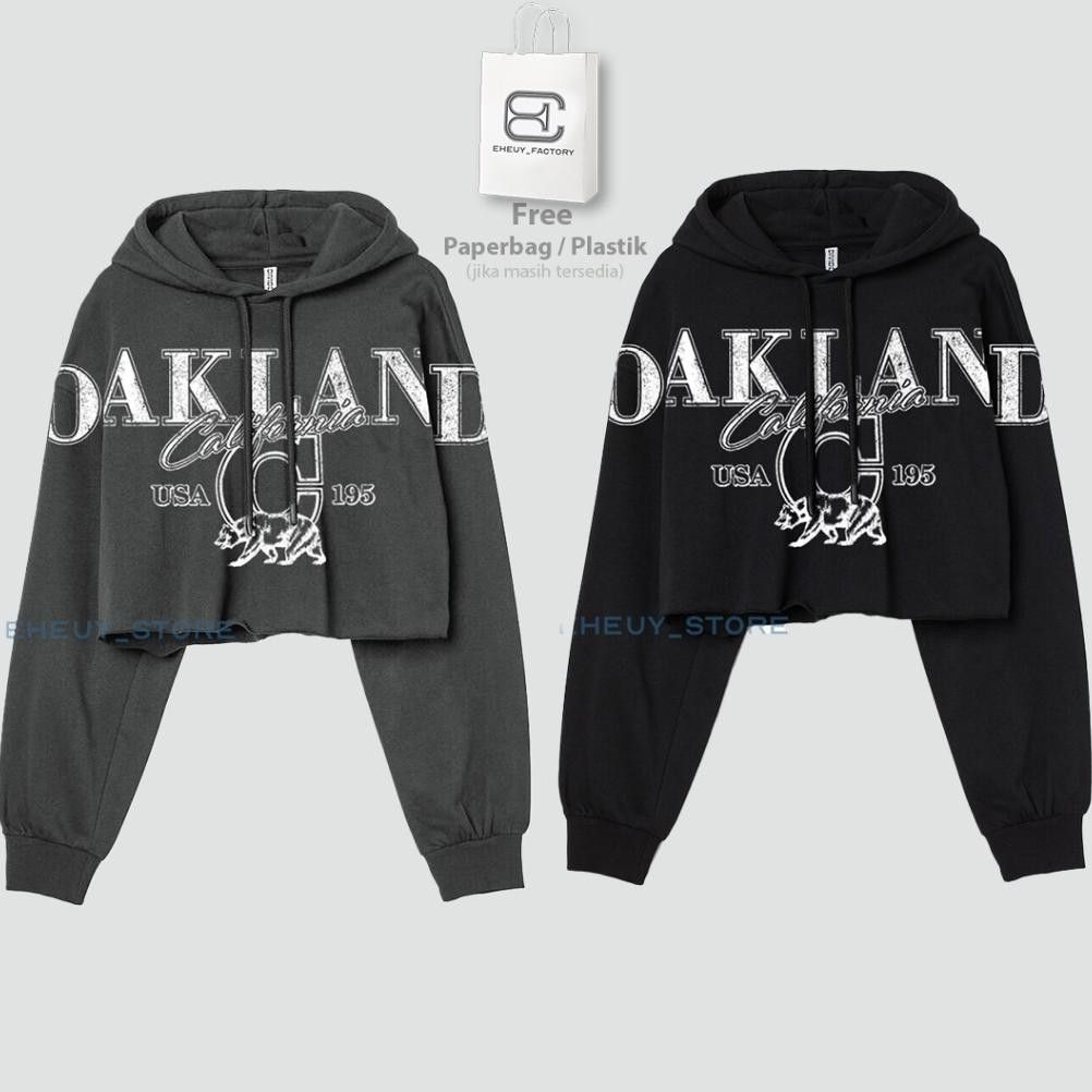 Hoodie Crop Oakland Sweater Crop Korean Hoodie Cropped Wanita Korean Style Bahan Lembut Fleece