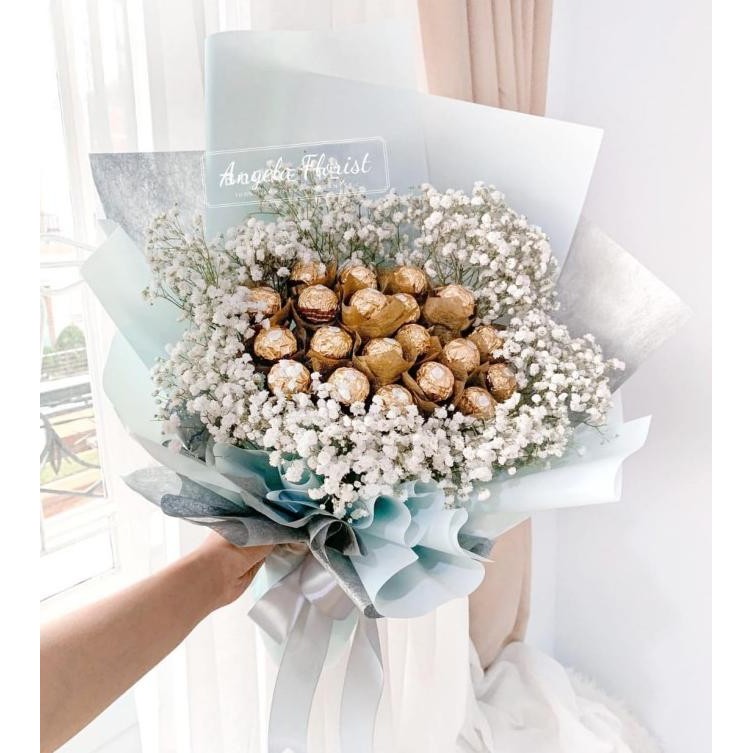 Sameday Delivery - Handbouquet Coklat Mix Bunga | Buket Ferrero Rocher Original Dan Terpercaya