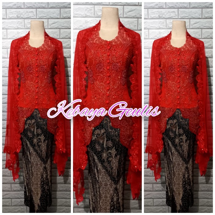 Set Kebaya Merak Modern Kebaya Pesta Kerah Sunda +Selendang +Prisket