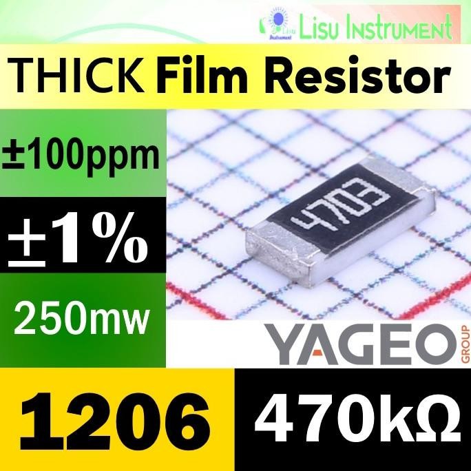Murah (25) SMD 470K Res470k 1206 1% 250mW Thick Film Resistor SMD 200V 100ppm/C 470k 4703 RC1206FR-0