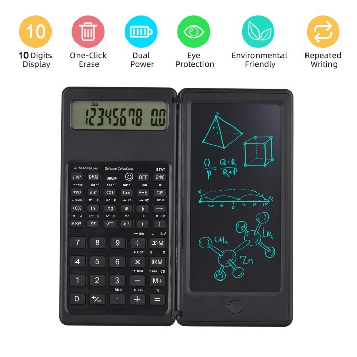 

Foldable Scientific Calculator 10-Digit With Erasable Lcd Writing Pad