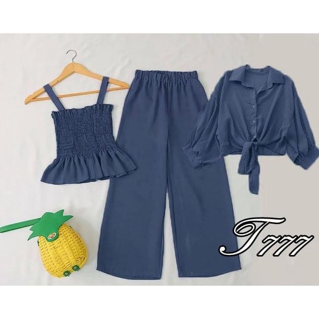 Setelan Wanita Terbaru 3In1 ( Dapat Baju+Outer+Celana ) Baju Wanita Hijab Wanita Set Kekinian One Se