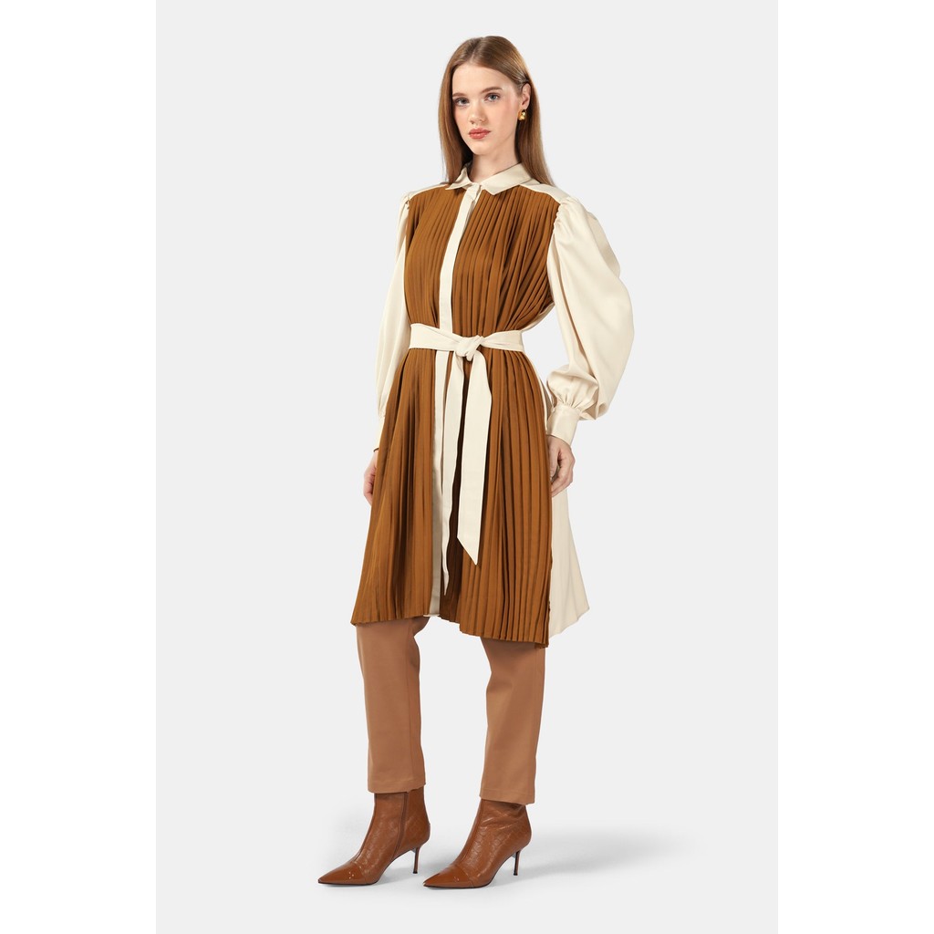 Benang Jarum - Keana Tunic Pleated Shirt - Brown