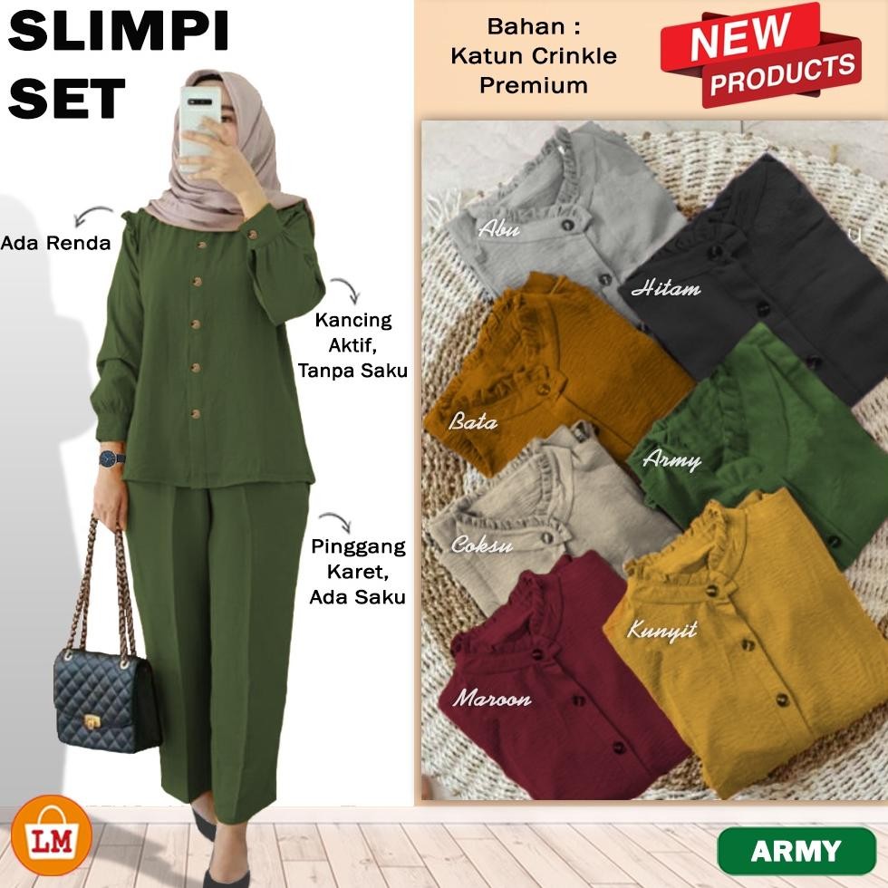 Setelan Baju Celana Wanita Muslim Slimpi Set Katun Crinkle All Size Xl-Xxl / 29288