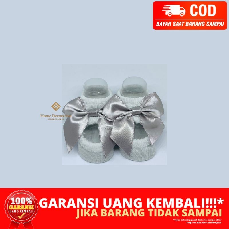 (HOMEDECORA_ID) BERGARANSI KAOS KAKI BAYI NEWBORN PENDEK PITA LUCU ABU PEREMPUAN PHOTOSHOOT JAMBI