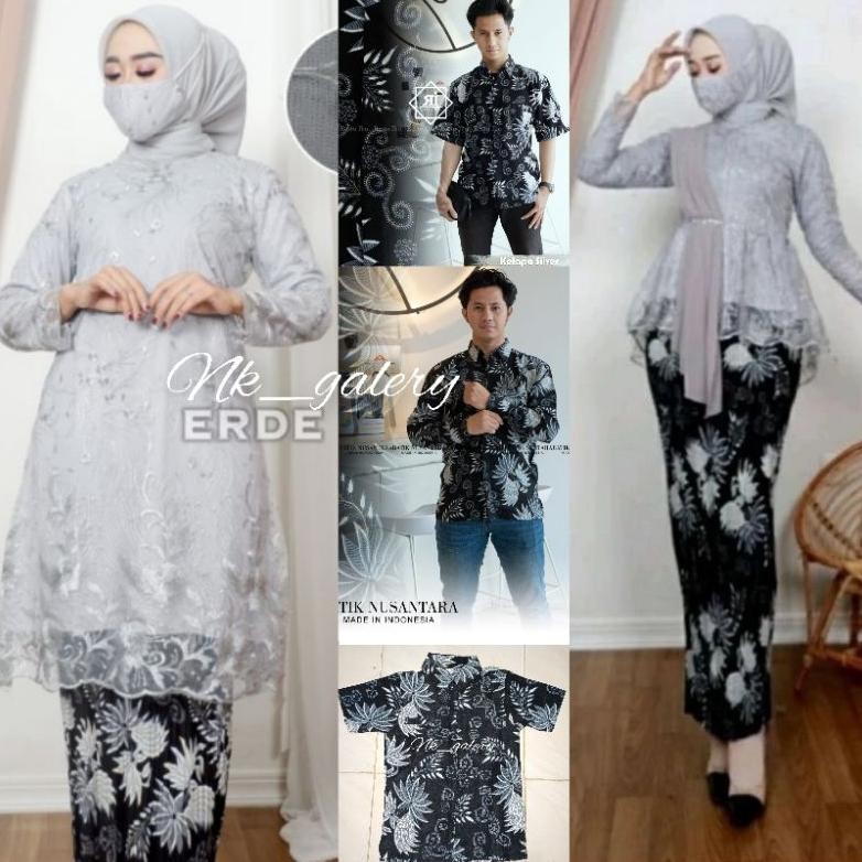Couple Batik Kebaya Silver / Seragaman Batik Couple Kelapa Silver
