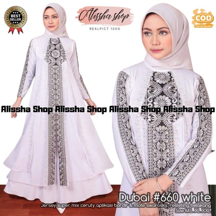 (COD)Gamis Abaya Arab Putih Turkey Jersy Import Mix Ceruty Premium