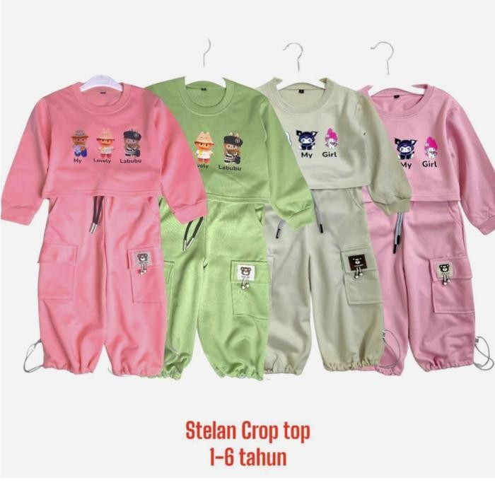 Masyken Setelan Sweater Anak Perempuan CropTop Usia 1-6 Tahun Bayi Parsel TPE Beige