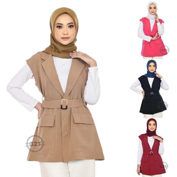 Outer Rompi Vest Blazer Balero Cardigan Wanita Tanpa Lengan Body Panjang Sepinggul Pakai Gesper