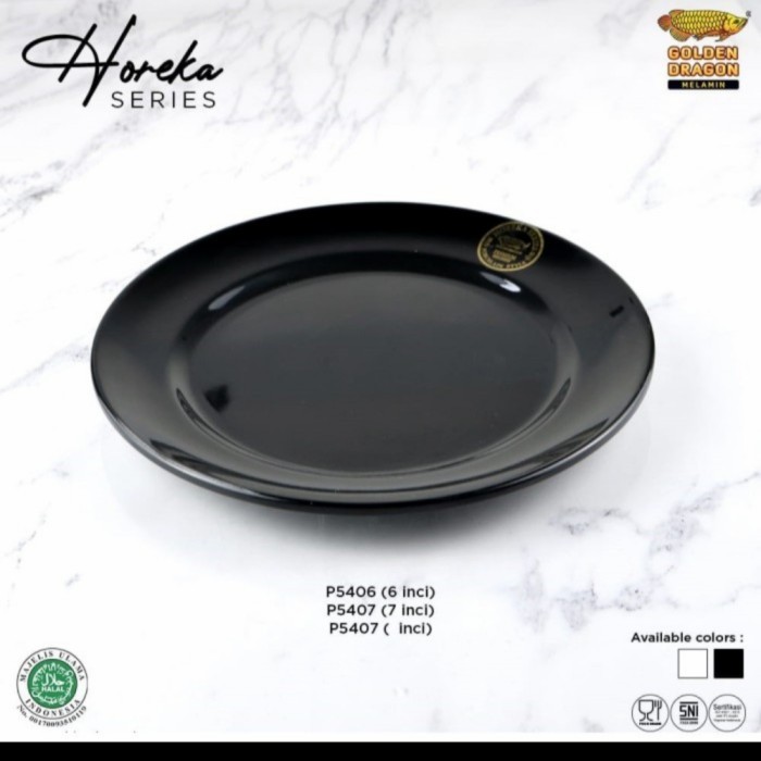 populer] Piring Horeka Dragon Melamin Porselen 7" Piring Hitam Putih Kue P5407