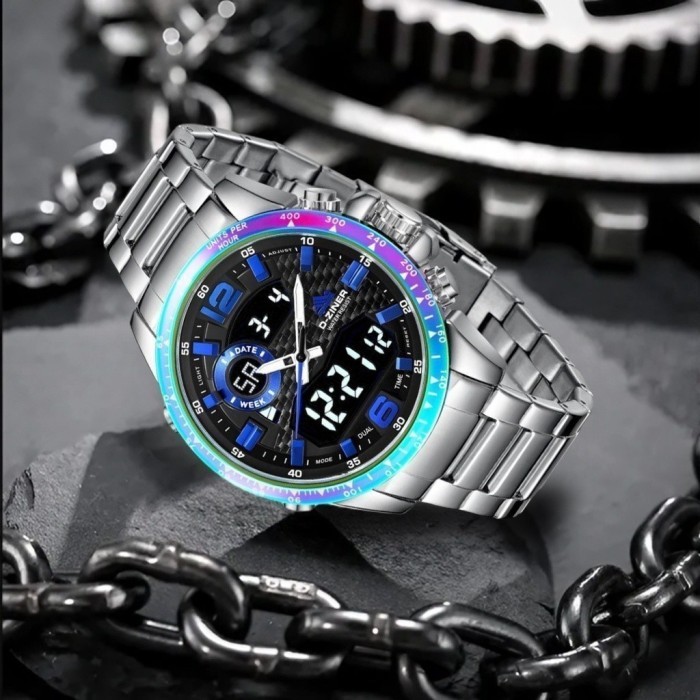 TERLARIS BUY 1 GET 1  DZINER JAM TANGAN PRIA 8306 DOUBLE TIME RANTAI STAINLESS STEEL WATER