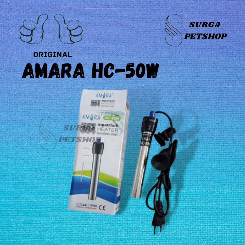 AMARA HC 50 WATT HEATER HC50 pemanas air aquarium white spot stainless steel logam penghangat suhu k