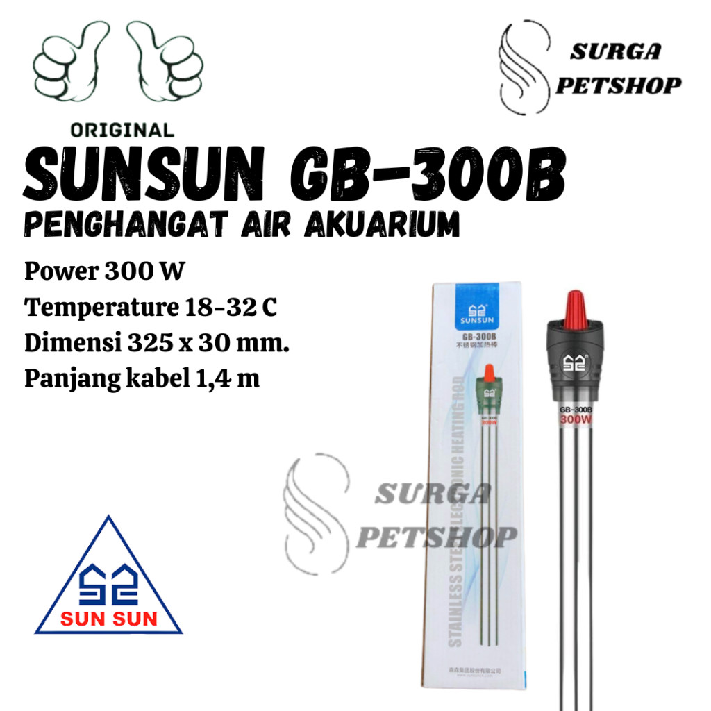 SUNSUN GB 300B Water Heater Aquarium Kolam Ikan Stainless Steel GB300B Penghangat Air Akuarium Aquas