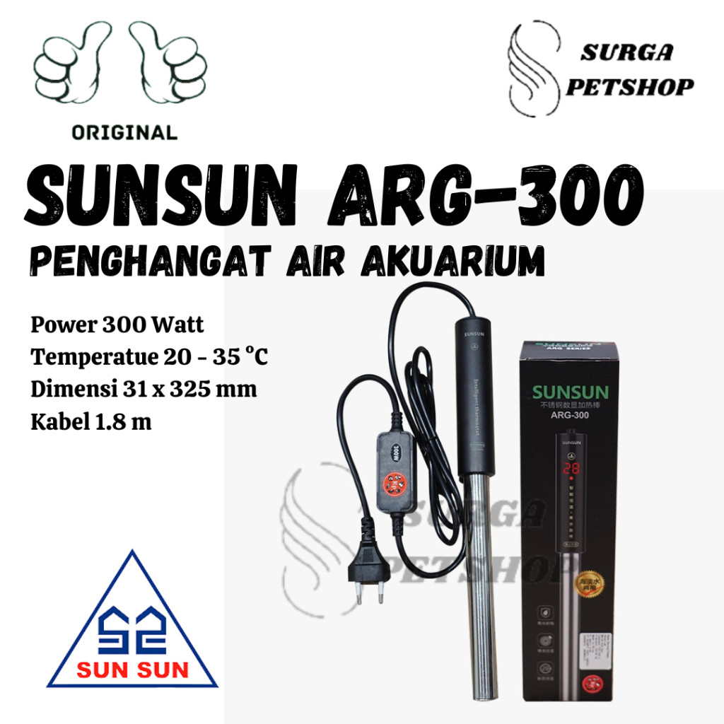 SUNSUN ARG 300 Penghangat Air Akuarium Kolam Ikan ARG300 Water Heater Stainless Steel Aquarium Aquas