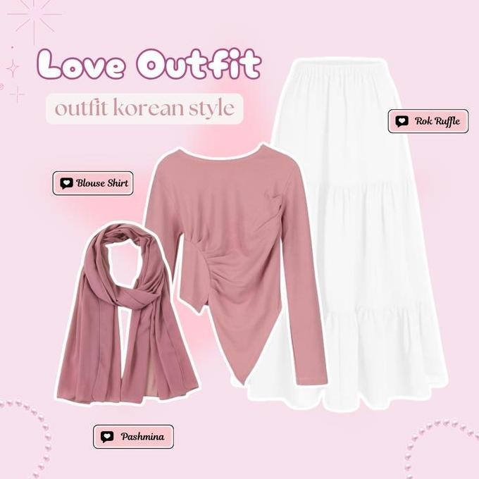 BEST SELLER LOVE| BLOUSE KERUT+ROK SUSUN+PASHMINA CERUTY| SET OOTD KEKINIAN KOREA HIJAB | ONESET ROK