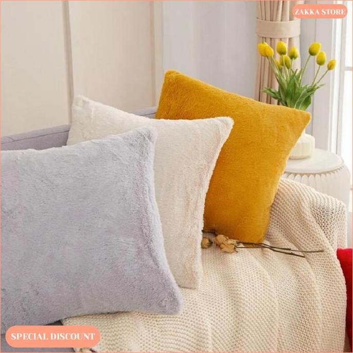 Grosir Zakka Store Sarung Bantal Dua Sisi Bulu Kelinci Imitasi / Sarung Bantal Lembut Sofa & Kamar T