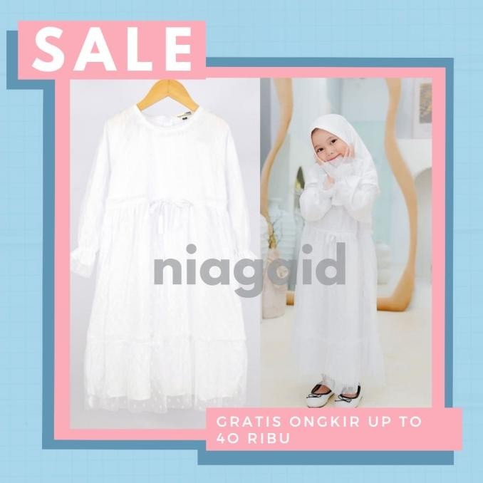 New Gamis Baju Busana Muslim Tile Brukat Putih Anak Perempuan 1-10 Tahun Original
