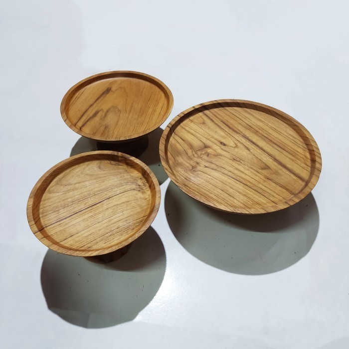 ] Dulang Kayu Jati 25cm Tempat Wadah Saji Kue Tray Display Nampan Baki
