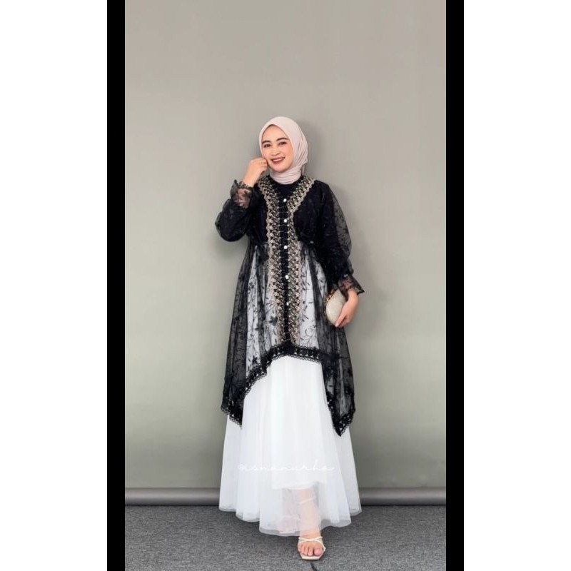 Big Sale  Kerin Outer Tunik Tille Brukat Cardigan Tille Brokat Lengan Panjang Kebaya Tunik Atasan
