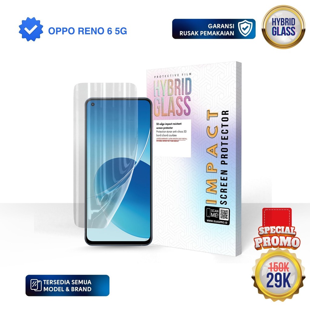 Hybrid Glass For OPPO RENO 6 5G - Full Cover Hydrogel Anti Gores Premium Screen Protector Glossy - N