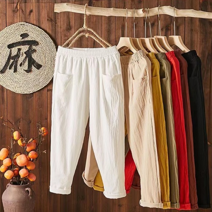 Celana Katun Linen Original Import Premium Celana Harem Wanita Longgar
