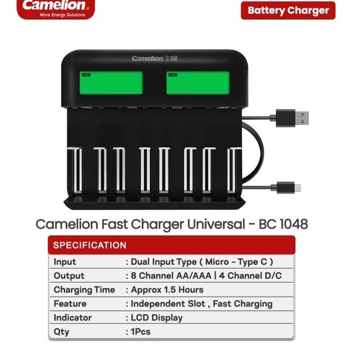 Camelion Charger Baterai Universal 8 Slot Lcd Bc1048 - Charger 8 Slot New Stok