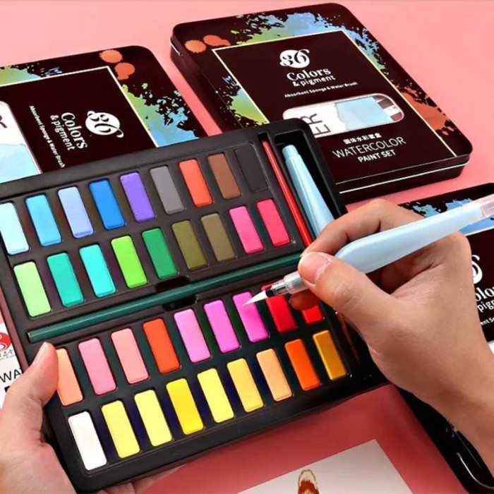 

PROFESSIONAL WATERCOLORS PAINTING SET WITH PAINT BRUSH 36 COLORS