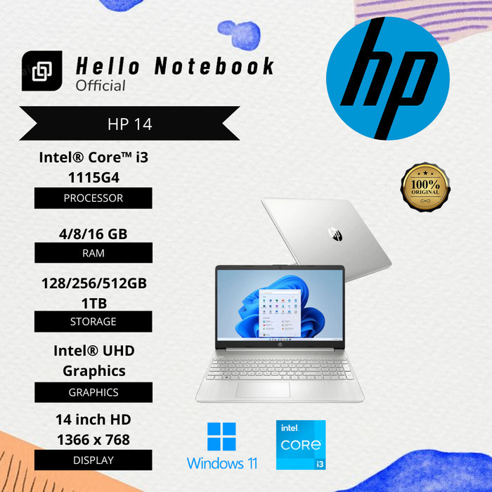 Laptop Hp 14 Intel Core I3 1115G4 4Cpus Up To 4.1Ghz Ssd