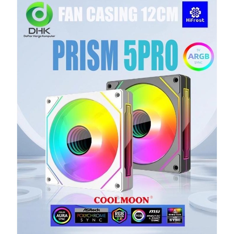 TERBARU - COOLMOON FAN CASING HIFROST PRISM 5PRO ARGB PWM 12CM 5 FAN + CONTROLLER