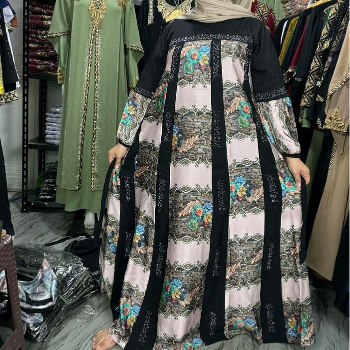Abaya premium gamis nikmah silk jet black terbaru co saat live Mewah Motif Muslim Kombinasi
