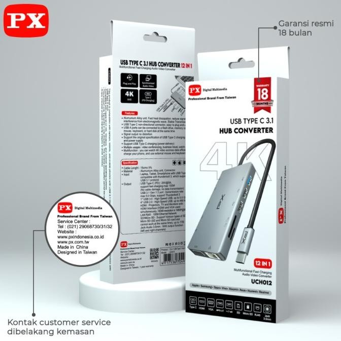 Converter Hub Adapter 12 In 1 Type C 3.1 To Hdmi 4K Usb Vga Px Uch012