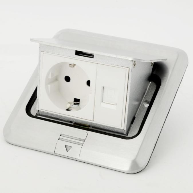 Stop Kontak Lantai Arde RJ11 RJ45 2pin Universal Floor Outlet Tanam
