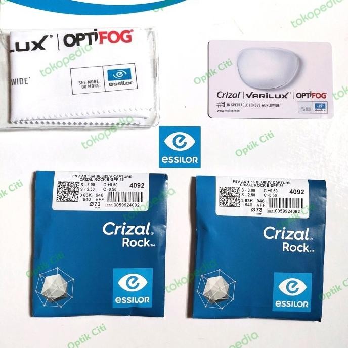 Lensa Kacamata Minus Essilor Crizal Rock 1.56 Blue Uv Capture Original Terlaris