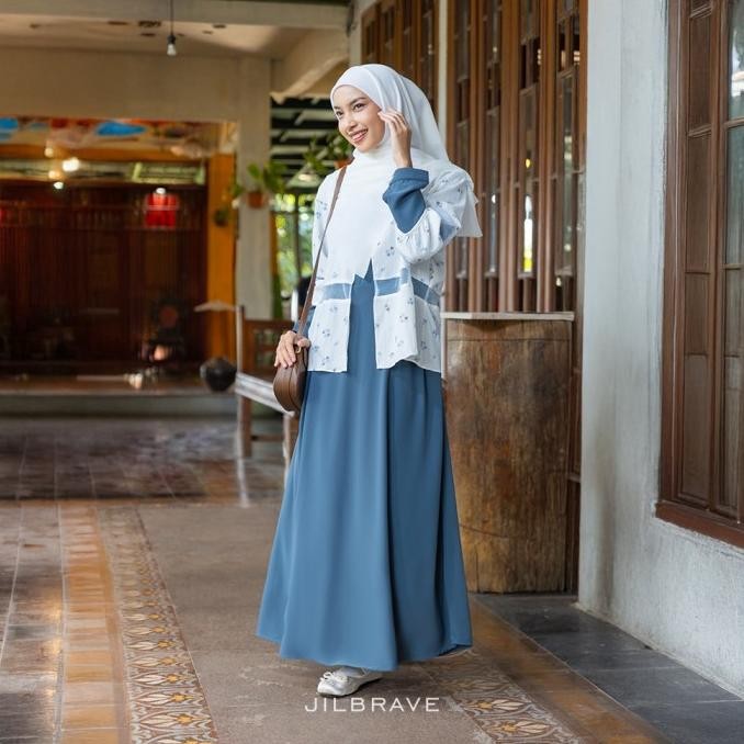 Sale Now Jilbrave Keira Dress Gamis Lebaran Wanita Feminine Set Outer Crinkle Kombinasi Tulle Terbai