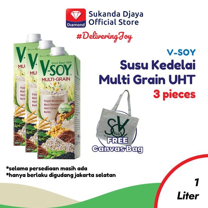 

V-Soy Susu Kedelai Multi Grain Soy Milk UHT 1 L ISI 3 OS17