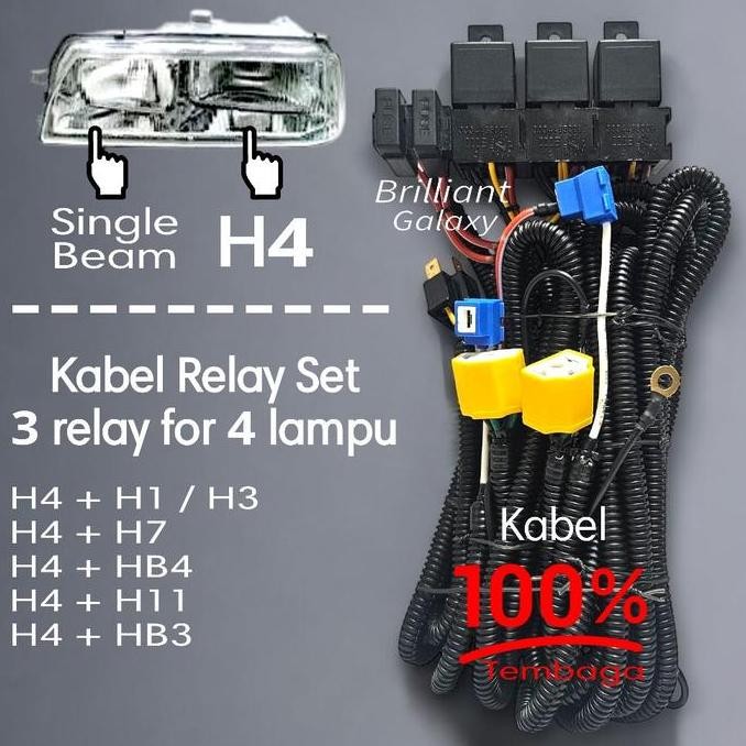 TERBARU - Kabel Set Relay Lampu Khusus 3 relay / 4 Lampu - H4 + Single Beam