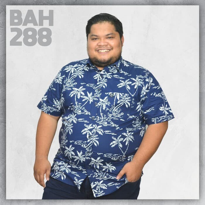 Kemeja Big Size Murah Biru Pantai Hawai Baju Pria Jumbo Casual Simpel