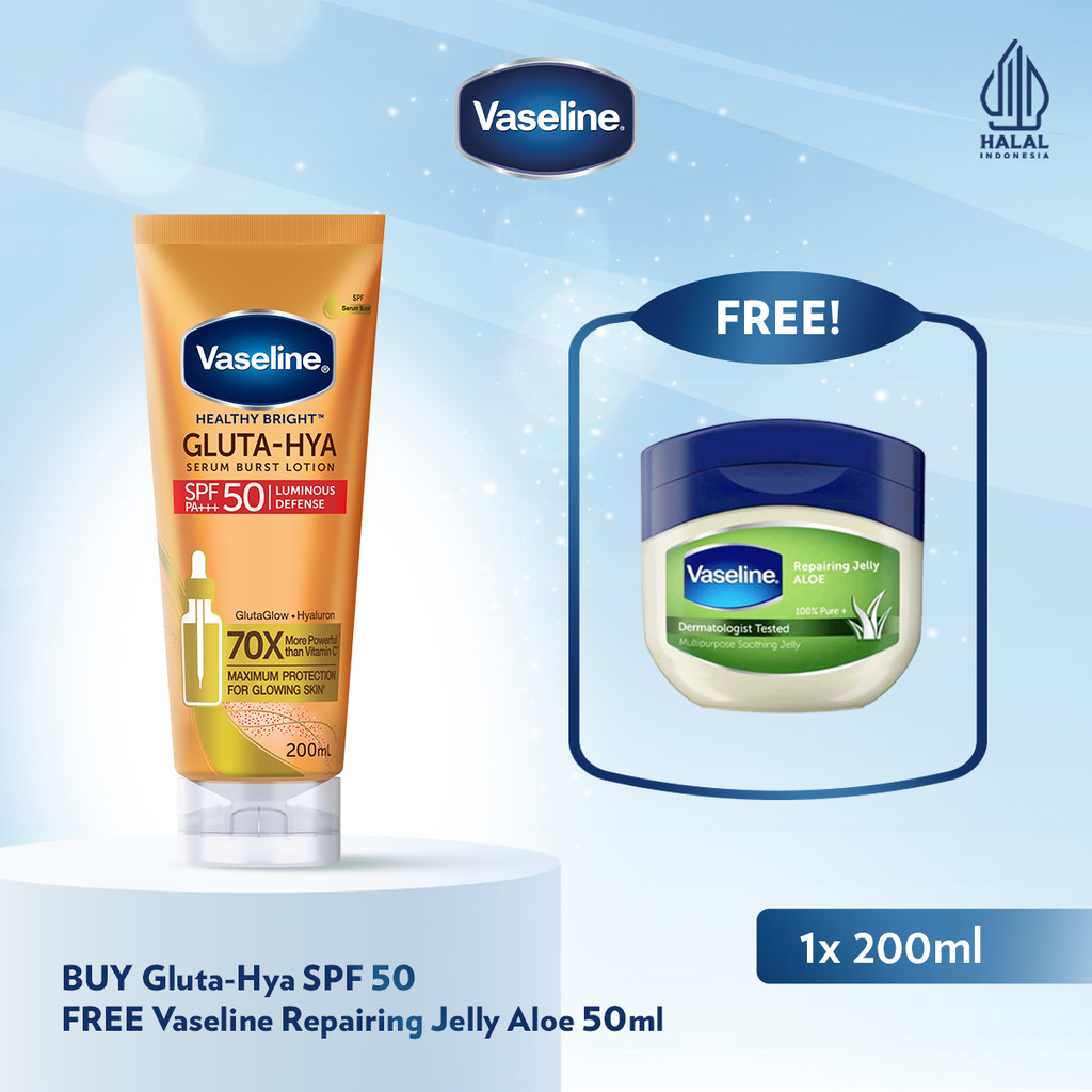 [BUY 1 GET 1] Buy Vaseline Gluta Hya SPF 50 200ml FREE Vaseline Repairing Jelly Aloe 50ml