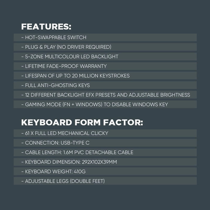 terbaru  armaggeddon mka 1c nex hotswappable 61 keys wired mechanical gaming keyboard free