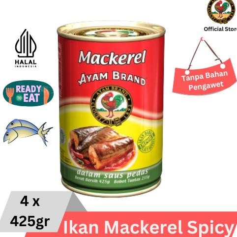 

READY AYAM BRAND - IKAN MACKEREL KALENG BULAT SAUS PEDAS 4 PCS 425GR