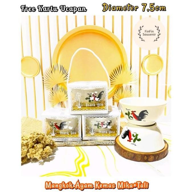 

READY SOUVENIR 30PCS MANGKOK AYAM JAGO MINI KEMAS MIKA FREE KARTU UCAPAN TALI