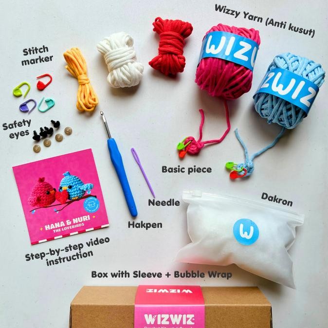 

BEBAS ONGKIR - DIY Crochet Kit Amigurumi - Hana & Nuri The Lovebirds - Rajut Boneka