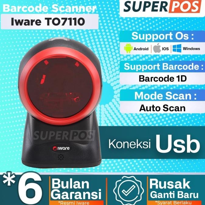 Barcode Scanner Omni Duduk Auto Scan 1D Iware To7110