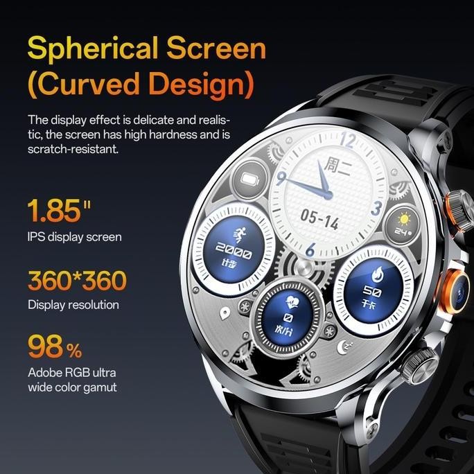 Aolon 4G Ultra Mate Smartwatch 52mm Sim Card Wifi GPS 1.95'' AMOLED Screen App Download WA Reply Sma